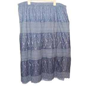 C Est 1946 Midi Skirt 22/24w Lace Overlay Blue Pullon Dimensions waist across